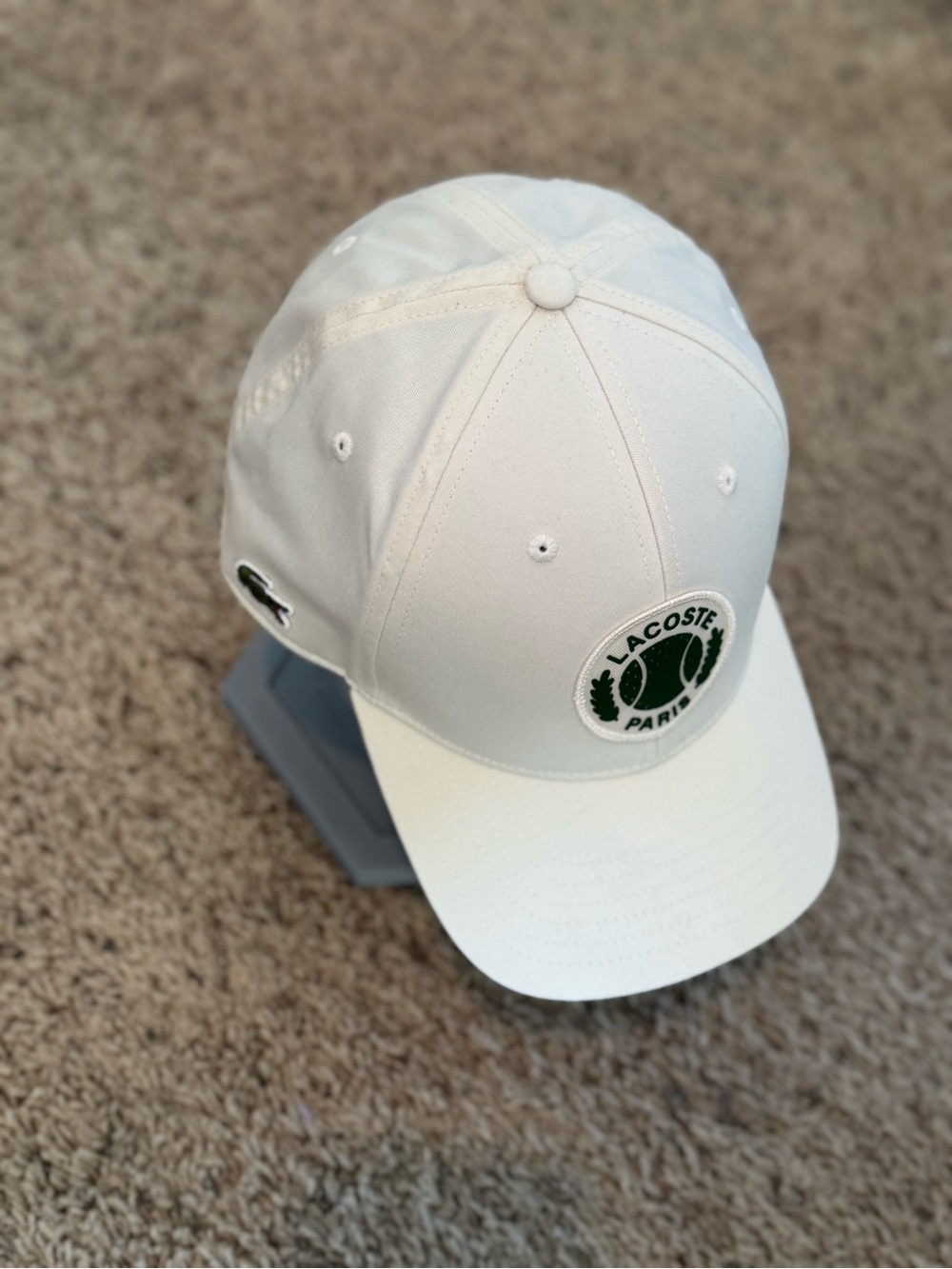 Lacoste Cream Adjustable Twill Baseball Cap with Green Tennis Crest - Picture 3 of 7